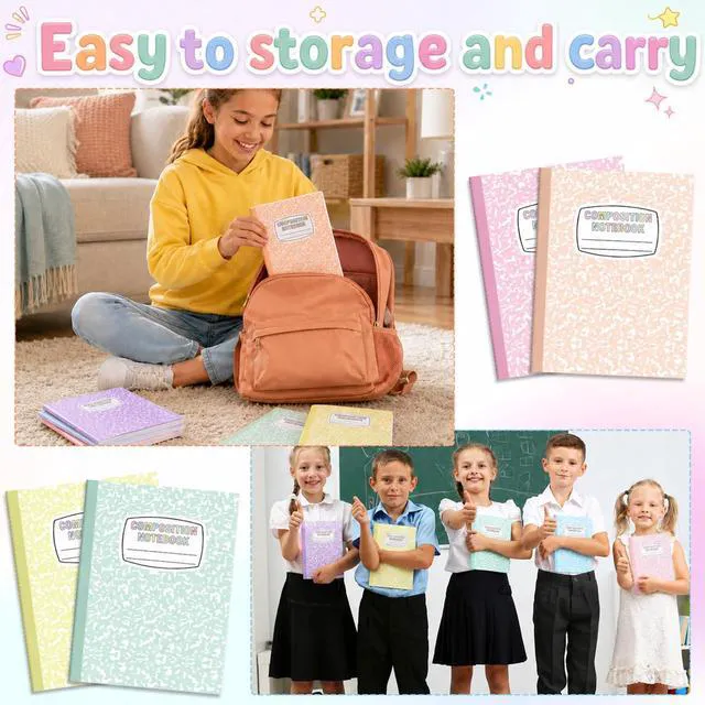 Alt view image 7 of 7 - 6 Pack Large Composition Notebooks Bulk 9.8 × 7.5 in Wide Ruled Hard Cover Composition Book Assorted Marble Journal College Ruled Paper for Adult Student College Office Back to School Supplies(Pastel)