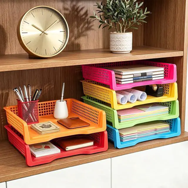 Alt view image 7 of 7 - 6 Pack Turn in Trays Classroom, Colorful Turn in Trays for Teachers, Plastic Classroom Paper Organizers, Stackable Tray for Classroom, Library, Drawers, Office Desk (13.4 * 9.5 * 2.7in)