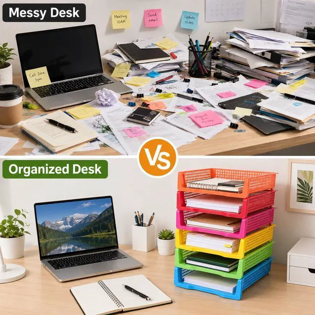 Alt view image 5 of 7 - 6 Pack Turn in Trays Classroom, Colorful Turn in Trays for Teachers, Plastic Classroom Paper Organizers, Stackable Tray for Classroom, Library, Drawers, Office Desk (13.4 * 9.5 * 2.7in)