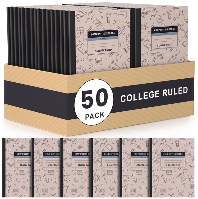 Main image of Composition Notebook 50 Pack Bulk College Ruled, Brown Cover Notebooks for School, 70 Sheets 7-1/2"x9-3/4, Back to School Supplies Journal for K-12 Students