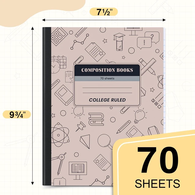 Alt view image 4 of 7 - Composition Notebook 50 Pack Bulk College Ruled, Brown Cover Notebooks for School, 70 Sheets 7-1/2"x9-3/4, Back to School Supplies Journal for K-12 Students