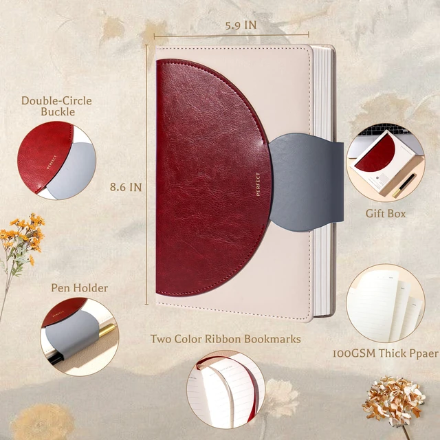 Alt view image 3 of 7 - Journal for Women Leather Journaling Notebooks Hardcover Diary Red Buckle Closure, A5 Journals for Writing, 100 GSM Lined Journal for Business Work School, Note Taking, 5.9" x8.5"