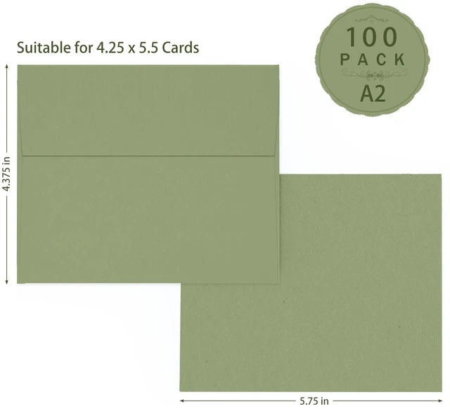 Alt view image 2 of 7 - 100 Pack A2 Sage Green Envelopes Self Seal, 4.375 x 5.75 Greeting Card Envelopes 120 GSM, Printable for 4.25 x 5.5 Cards, Photos, Invitations, Weddings, Graduation, Baby Shower