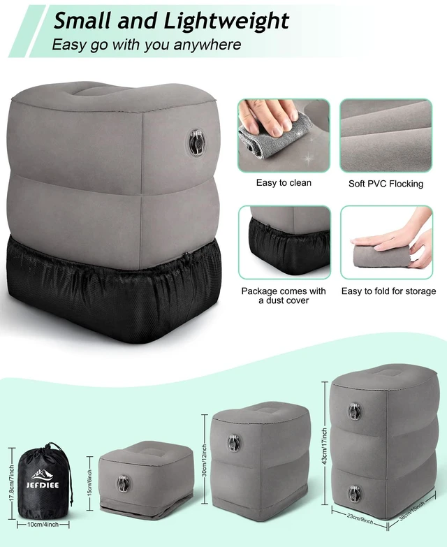 Alt view image 4 of 7 - Inflatable Foot Rest Pillow, Kids Airplane Bed, Adjustable 3 Layers Height Leg Rest Pillow, Airplane Travel Essentials Great for Office, Home, Trains, Cars