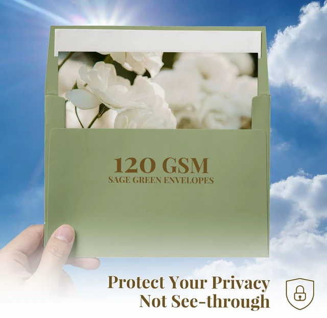 Alt view image 5 of 7 - 100 Pack A2 Sage Green Envelopes Self Seal, 4.375 x 5.75 Greeting Card Envelopes 120 GSM, Printable for 4.25 x 5.5 Cards, Photos, Invitations, Weddings, Graduation, Baby Shower
