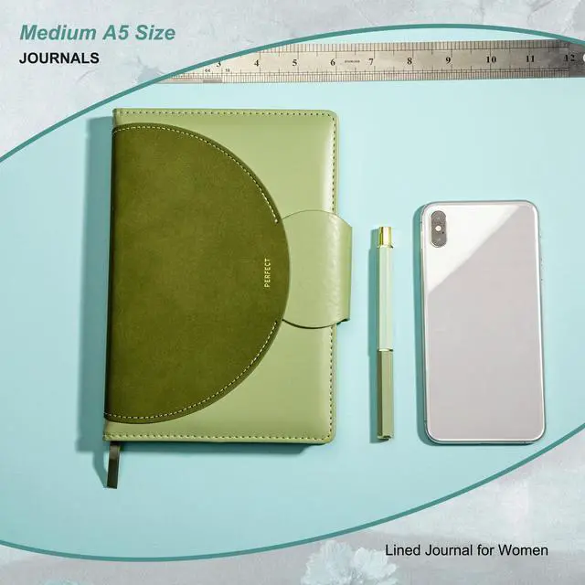 Alt view image 6 of 7 - Journal for Women Leather Journaling Notebooks Hardcover Diary Green Buckle Closure, A5 Journals for Writing, 100 GSM Lined Journal for Business Work School, Note Taking, 5.9" x8.5"