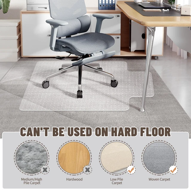 Alt view image 2 of 7 - Clear Office Chair Mat for Carpet - 36"x48" Heavy-Duty Protection for Low Pile Carpets - Not Suitable for Hardwood Floors