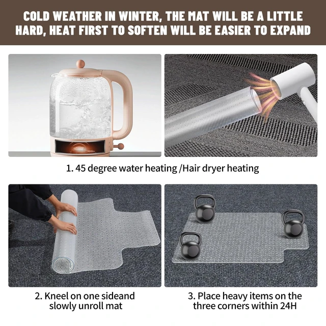 Alt view image 6 of 7 - Clear Office Chair Mat for Carpet - 36"x48" Heavy-Duty Protection for Low Pile Carpets - Not Suitable for Hardwood Floors