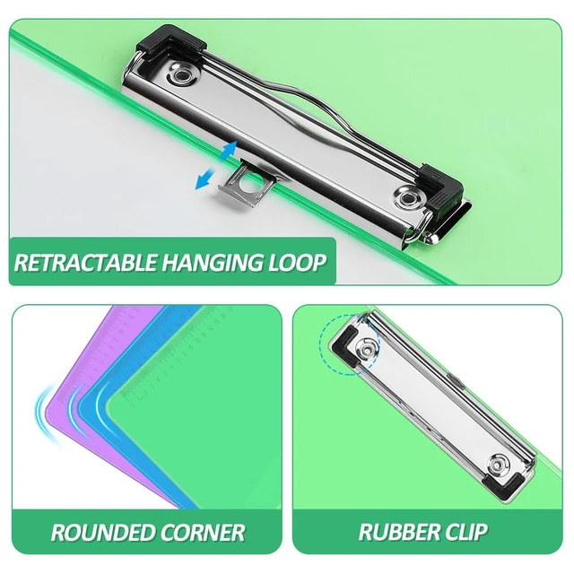 Alt view image 4 of 7 - 12 Pack Plastic Clipboards, Low Profile Clip, Letter Size, 6 Colors Clear Colored Clipboards, 12.5 x 9 Inch, Fit 8.5x11 Letter Size Paper, Office, Classroom, Assorted 6 Colors, ECO Friendly