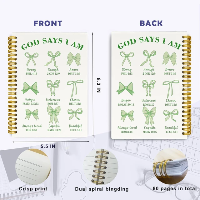 Alt view image 6 of 6 - Christian Sage Green Bible Notebook, Green Spiral Notebook for Women Christian Green Journal Gifts for Women, Sage Green Hardcover Spiral Notebook for Church Notes, 5.5 x 8.3 Inch