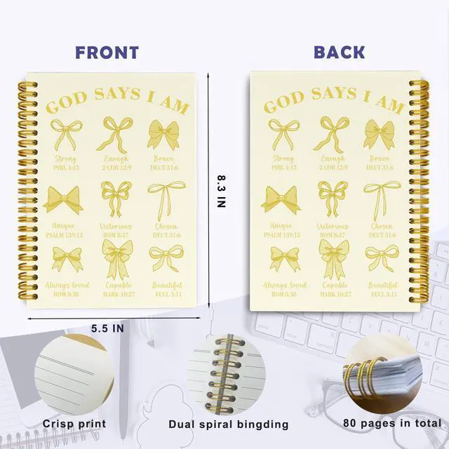 Alt view image 5 of 5 - Bible Journal for Women, Christian Prayer Journal Notebook Gifts for Teen Girls Kids, Bible Study Supplies, Cute Bows Church Faith Journaling Hardcover Spiral Notebook 5.5 X 8.3(Baby Yellow)
