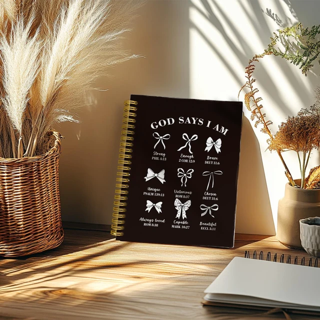 Alt view image 4 of 5 - Black Bible Journal for Women, Christian Prayer Spiral Notebook Black Bow Hardcover Spiral Notebook for Church Notes, Bible Study Supplies, Christian Cute Gifts for Women, 5.5 x 8.3 Inch: Amazon.com