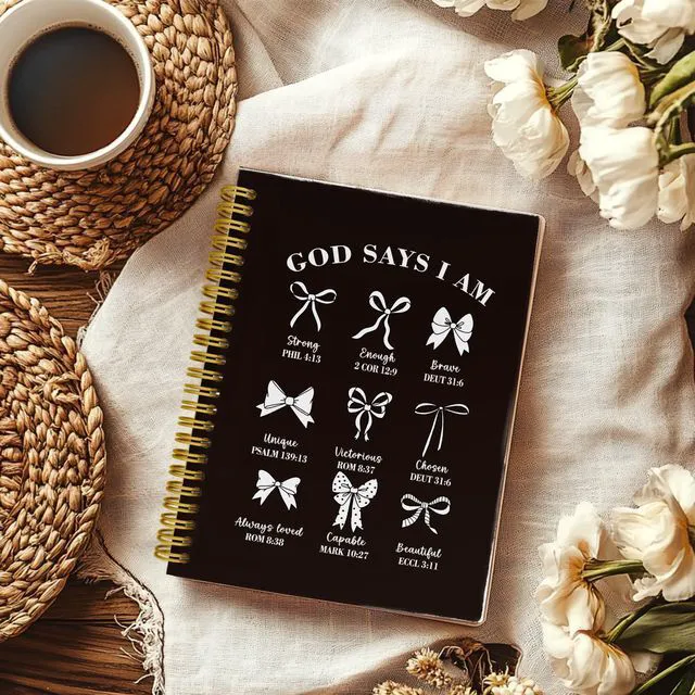 Alt view image 2 of 5 - Black Bible Journal for Women, Christian Prayer Spiral Notebook Black Bow Hardcover Spiral Notebook for Church Notes, Bible Study Supplies, Christian Cute Gifts for Women, 5.5 x 8.3 Inch: Amazon.com