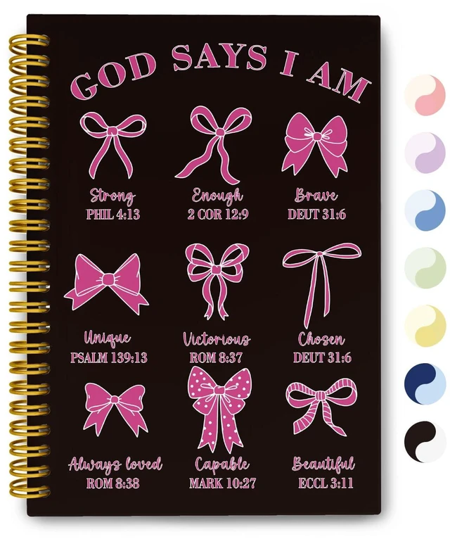 Main image of Black Pink Bible Journal for Women, Prayer Journal for Teen Girls Coquette Bows Spiral Notebook for Church Notes, Bible Study Supplies, Cute Christian Gifts for Women, 5.5 x 8.3 Inch: Amazon.com