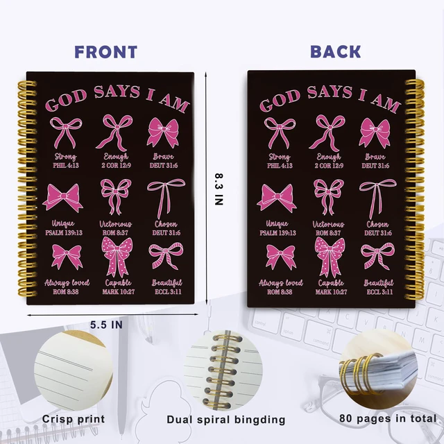 Alt view image 5 of 5 - Black Pink Bible Journal for Women, Prayer Journal for Teen Girls Coquette Bows Spiral Notebook for Church Notes, Bible Study Supplies, Cute Christian Gifts for Women, 5.5 x 8.3 Inch: Amazon.com