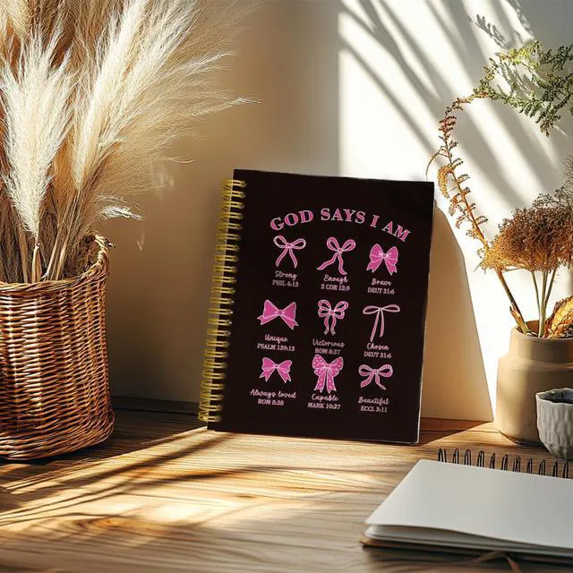 Alt view image 4 of 5 - Black Pink Bible Journal for Women, Prayer Journal for Teen Girls Coquette Bows Spiral Notebook for Church Notes, Bible Study Supplies, Cute Christian Gifts for Women, 5.5 x 8.3 Inch: Amazon.com