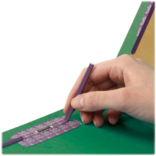 Alt view image 6 of 7 - Pressboard Classification File Folder with SafeSHIELD Fasteners, 1 Divider, 2" Expansion, Letter Size, Green, 10 per Box (13733) (Pack of 1)