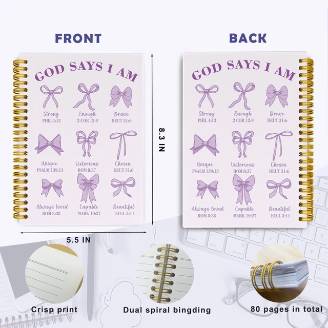 Alt view image 6 of 6 - Purple Notebook, Christian Prayer Bible Notebook Journal for Women Purple Spiral Notebook for Church Notes, Coquette School Supplies, Christian Gifts for Women Teen Girls, 5.5 x 8.3 Inch