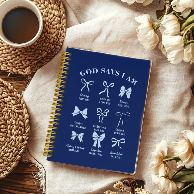 Alt view image 2 of 5 - Navy Blue Bible Journal for Women, Christian Prayer Notebook Navy Blue Hardcover Spiral Notebook for Church Notes, Bible Study Supplies, Christian Coquette Gifts for Women, 5.5 x 8.3 In: Amazon.com