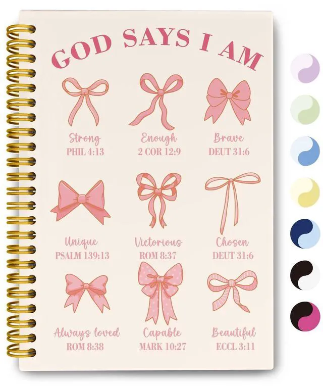Main image of Pink Bible Journal for Women, Christian Prayer Journal for Teen Girls Coquette Bow Spiral Notebook for Church Notes, Bible Study Supplies, Cute Christian Gifts for Women Teen Girls, 5.5 x 8.3 in