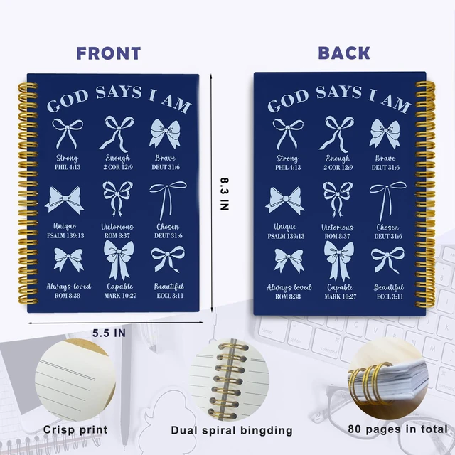 Alt view image 5 of 5 - Navy Blue Bible Journal for Women, Christian Prayer Notebook Navy Blue Hardcover Spiral Notebook for Church Notes, Bible Study Supplies, Christian Coquette Gifts for Women, 5.5 x 8.3 In: Amazon.com