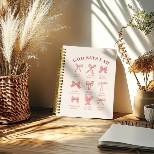 Alt view image 5 of 6 - Pink Bible Journal for Women, Christian Prayer Journal for Teen Girls Coquette Bow Spiral Notebook for Church Notes, Bible Study Supplies, Cute Christian Gifts for Women Teen Girls, 5.5 x 8.3 in