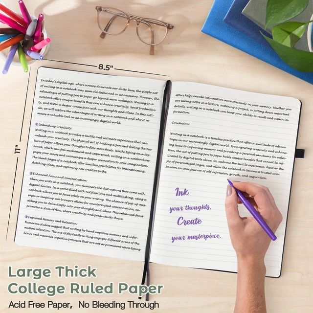 Alt view image 2 of 6 - College Ruled Notebook, Large A4 Hardcover Leather Journal for Women Men 5 Pack Lined Journal Notebook for Work School, No Bleed Thick Paper, Lay Flat, 8.5" x 11", Professional Business Notebook