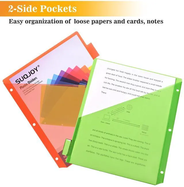 Alt view image 4 of 7 - 8-Tab Dividers for 3 Ring Binder, 24 Count Binder Dividers with Pockets, Subject Dividers, 3-Hole Plastics Sheets Protectors for US Letter Size in 0.5", 1",2" Binders, Vibrant 8 Color, 3 Packs