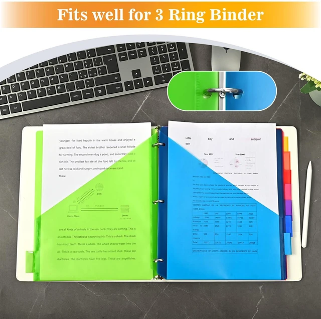 Alt view image 6 of 7 - 8-Tab Dividers for 3 Ring Binder, 24 Count Binder Dividers with Pockets, Subject Dividers, 3-Hole Plastics Sheets Protectors for US Letter Size in 0.5", 1",2" Binders, Vibrant 8 Color, 3 Packs