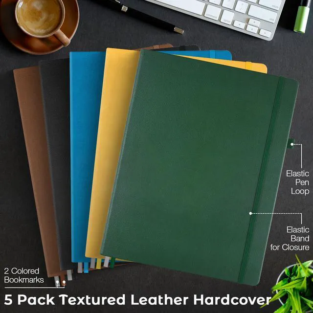Alt view image 5 of 6 - College Ruled Notebook, Large A4 Hardcover Leather Journal for Women Men 5 Pack Lined Journal Notebook for Work School, No Bleed Thick Paper, Lay Flat, 8.5" x 11", Professional Business Notebook