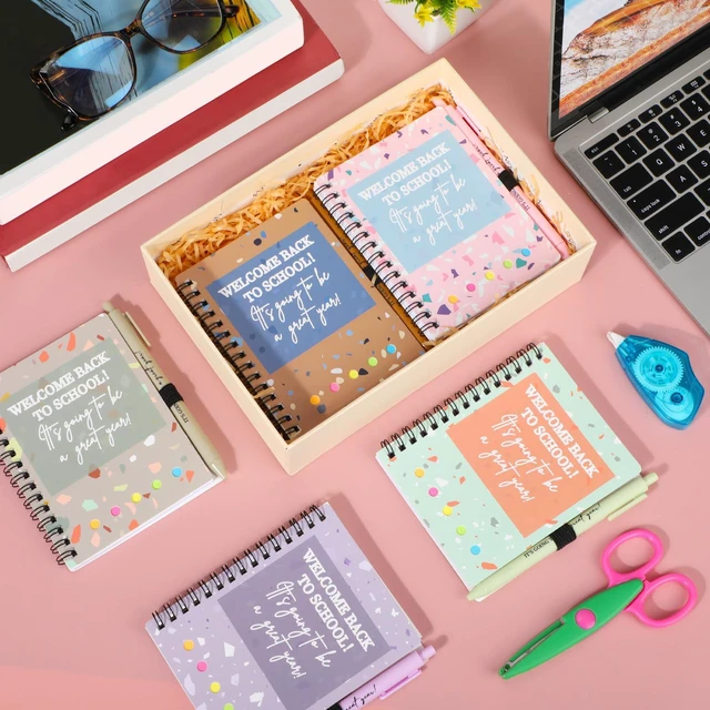 Alt view image 7 of 7 - 40 Pcs Welcome Back to School Gifts Bulk Spiral Notebooks Pens Notepads with Sticky Notes Motivational Pens, First Day of School Party Favor for Teacher Student Classroom, Terrazzo Tones