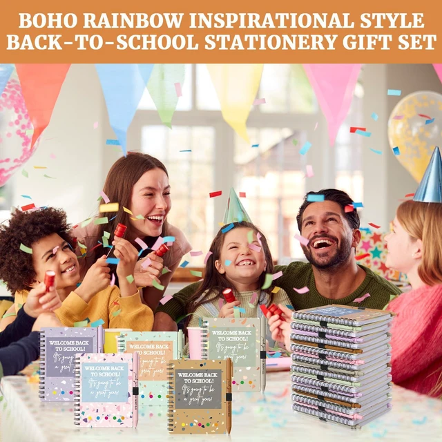 Alt view image 4 of 7 - 40 Pcs Welcome Back to School Gifts Bulk Spiral Notebooks Pens Notepads with Sticky Notes Motivational Pens, First Day of School Party Favor for Teacher Student Classroom, Terrazzo Tones