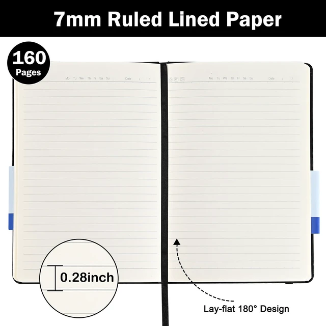 Alt view image 4 of 6 - Lined Journal Notebooks, 4 Pack 160 Pages, 5.5x 8.2-Inch Journals for Women Men, Hardcover Notebook with 100 gsm Thick Paper, A5 Size College Ruled Notebook for Writing/Travel/Work (Black-4 Pack)