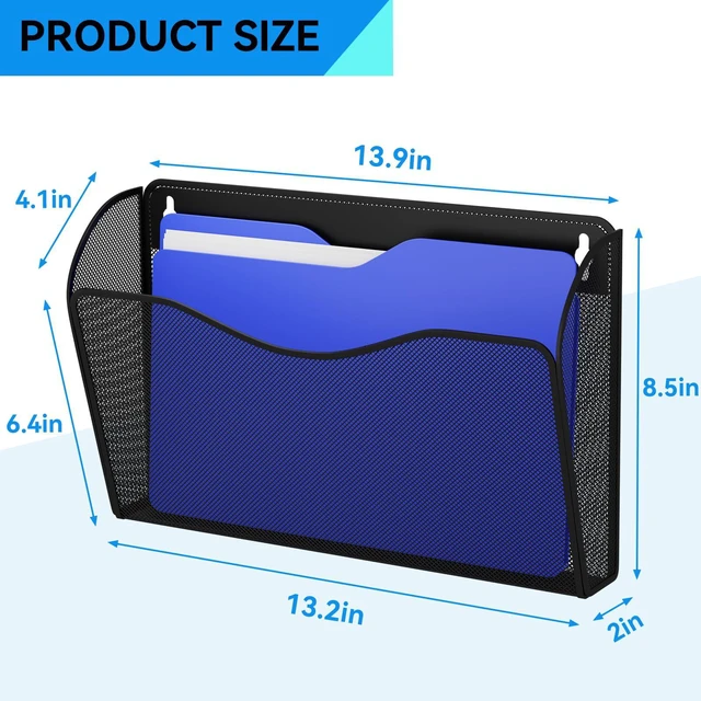 Alt view image 3 of 7 - 6 Single Pocket Wall File Holder, Mesh Hanging File Folder Paper Organizer, Vertical Wall Mounted Mail Basket, Storage Organization Magazine Rack for Office, Home and School, Black