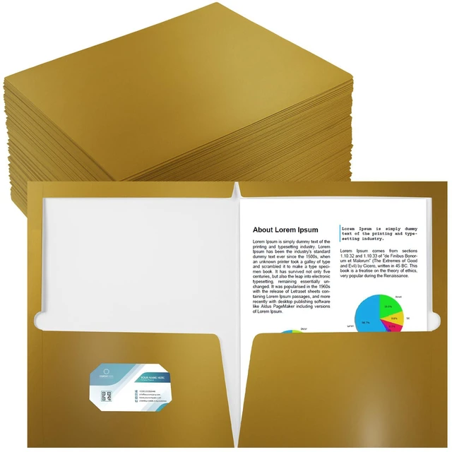 Main image of 100 Pack Glossy 2 Pocket Folders Bulk, Letter Size,Gold Back to School Ready: Laminated Paper Holds up to 50 Sheets Each for Classroom Handouts, Presentations and Office Documents