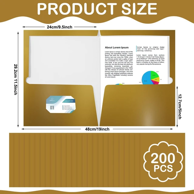 Alt view image 2 of 5 - 100 Pack Glossy 2 Pocket Folders Bulk, Letter Size,Gold Back to School Ready: Laminated Paper Holds up to 50 Sheets Each for Classroom Handouts, Presentations and Office Documents