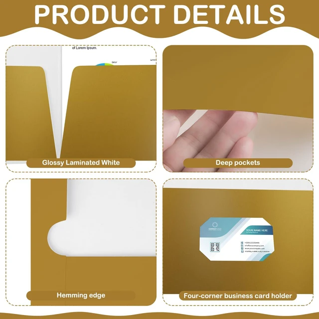 Alt view image 3 of 5 - 100 Pack Glossy 2 Pocket Folders Bulk, Letter Size,Gold Back to School Ready: Laminated Paper Holds up to 50 Sheets Each for Classroom Handouts, Presentations and Office Documents