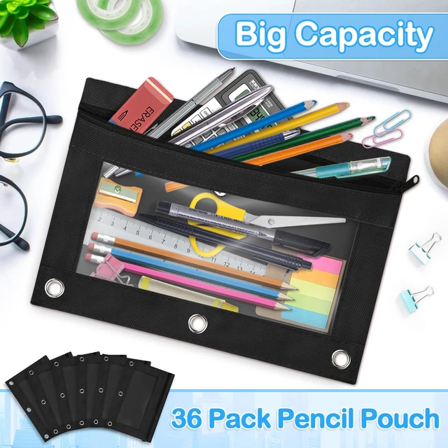 Alt view image 7 of 7 - 36 Pack Black Pencil Pouch for 3 Ring Binder School Supplies Pencil Pouch Bulk For School and Office Supplies with Clear Window With Smooth Zipper Bulk