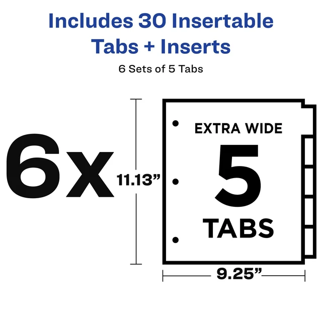 Alt view image 3 of 7 - Extra-Wide Big Tab Insertable Dividers for 3 Ring Binders, 5 Tab Sets, White Paper, Clear Tabs, Works With Sheet Protectors, 6 Sets (41121)