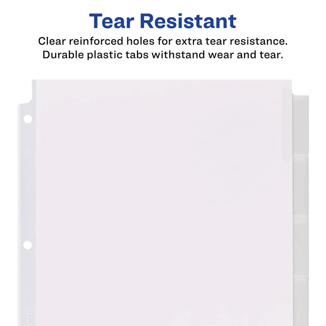 Alt view image 7 of 7 - Extra-Wide Big Tab Insertable Dividers for 3 Ring Binders, 5 Tab Sets, White Paper, Clear Tabs, Works With Sheet Protectors, 6 Sets (41121)