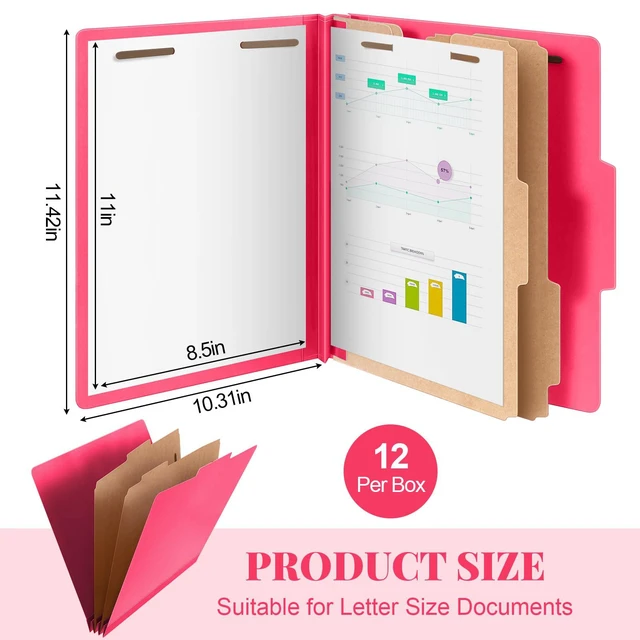 Alt view image 2 of 6 - 12 Pcs Classification Folders Letter Size Bulk, Hot Pink