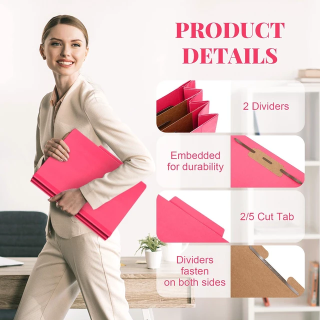 Alt view image 3 of 6 - 12 Pcs Classification Folders Letter Size Bulk, Hot Pink