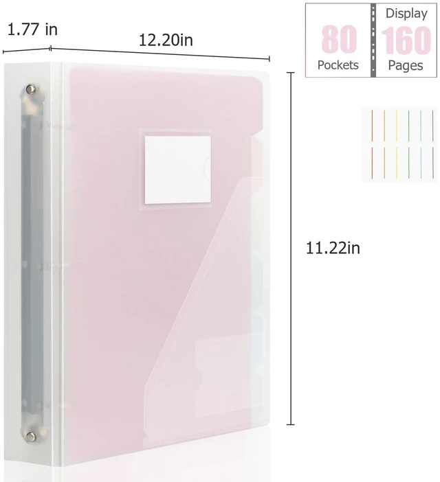 Alt view image 4 of 7 - 80-Pocket Clear Binder with Plastic Sleeves for Letter/A4 Size Document Binder Organizer for Papers, Certificates and Artwork, Macaron PP Divider Pages for Presentation