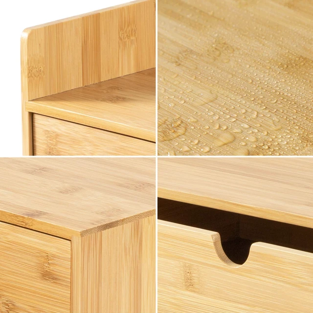 Alt view image 7 of 7 - Bamboo Desk Organizer with Drawers, 3-Drawer Desktop Storage Box 3 Drawers Open Top Tray Fully Assembled Stores Pens, Notes, Makeup, Jewelry & Toiletries for Office, Vanity & Bath