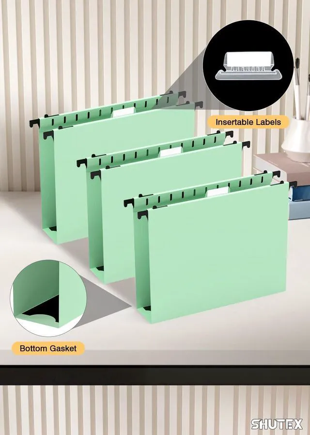 Alt view image 5 of 7 - Plastic Hanging File Folder, 12 Pack, Letter Size, Sage Green Extra Capacity,12 Pack Reinforced Hang Folders,Heavy Duty 2 Inch Expansion,Filing Cabinet Folder for Bulk Files/Medical Chart