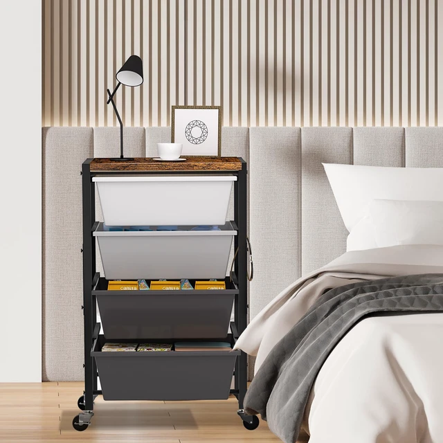 Alt view image 7 of 7 - Rolling Cart with Drawers, Rolling Storage Cart with Large Plastic Drawers & Wooden Tabletop, Utility Cart with Pegboards & Basket, Storage Drawers Cart for Living Room, Classroom, Bedroom, Office