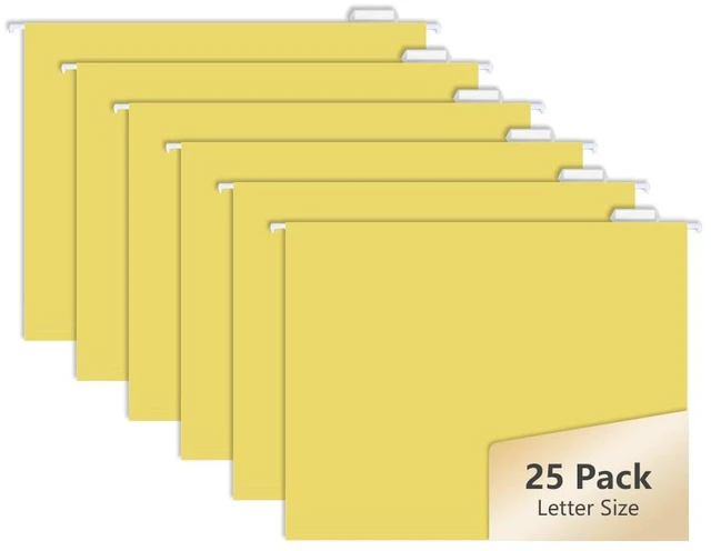 Main image of 25pcs Hanging File Folders, Pastel Color Design,Letter Size with 1/5 Adjustable Cut Tabs, Yellow, Decorative,Drawer,Desk and Cabinet Use