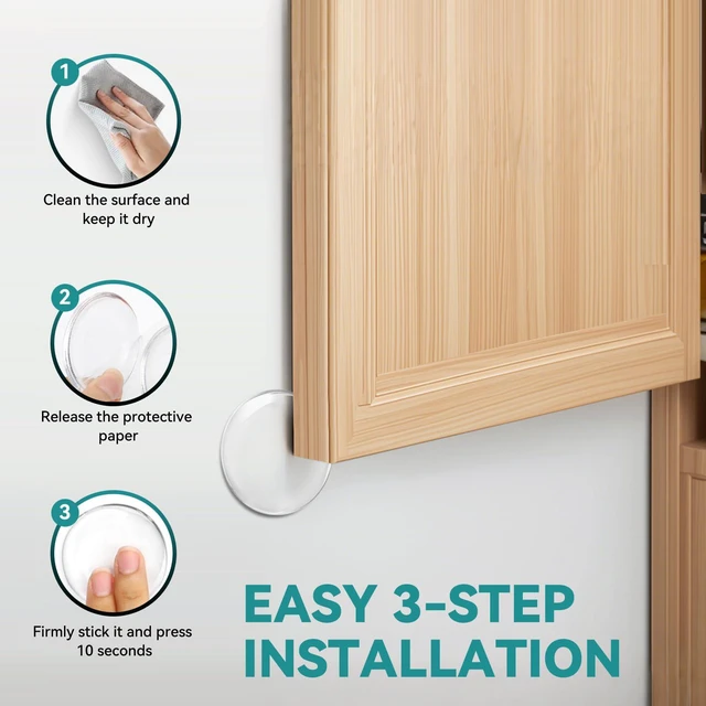 Alt view image 5 of 7 - Door Stoppers for Wall, 2" Clear Silicone Door Knob Wall Protectors 12 Pack Strong Self-Adhesive Door Stop Bumpers, Quiet & Shock-Absorbing, Multi-Surface Use, Easy to Install, Prevents Wall Damage