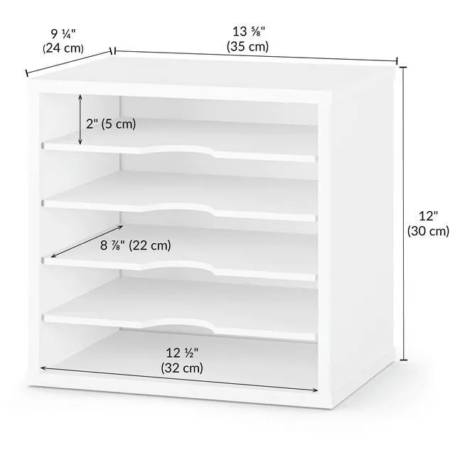 Alt view image 3 of 7 - File Organizer Paper Sorter, 5 Tier Adjustable Shelves Office Desk Organizer, 13 5/8" x 9 1/4" x 12", White