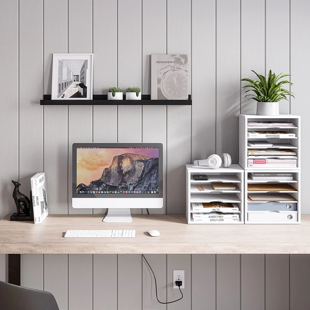 Alt view image 2 of 7 - File Organizer Paper Sorter, 5 Tier Adjustable Shelves Office Desk Organizer, 13 5/8" x 9 1/4" x 12", White